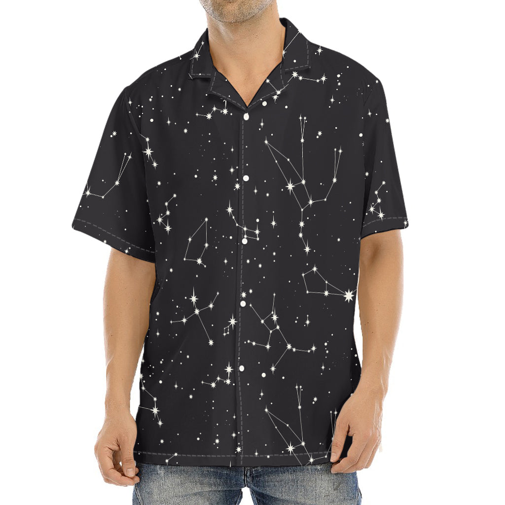 Black And White Zodiac Stars Print Aloha Shirt