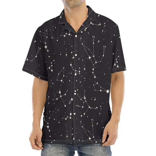 Black And White Zodiac Stars Print Aloha Shirt