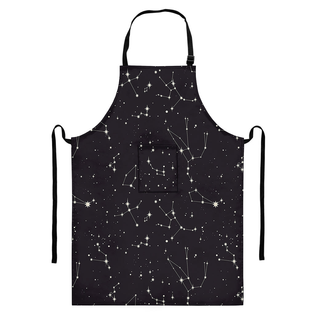 Black And White Zodiac Stars Print Bib Apron With Pocket