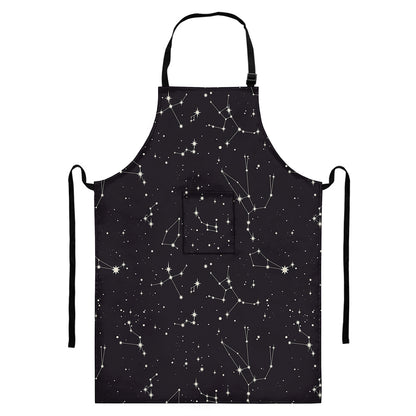 Black And White Zodiac Stars Print Bib Apron With Pocket