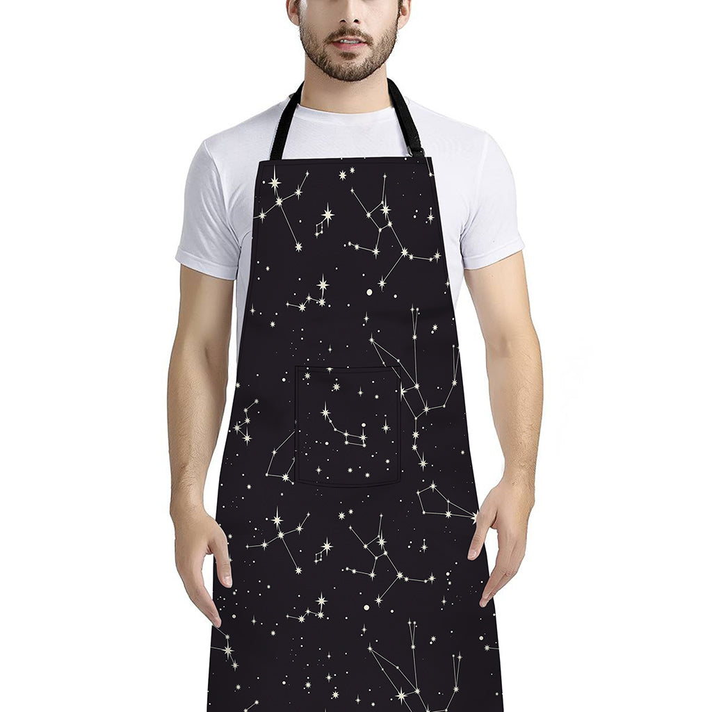 Black And White Zodiac Stars Print Bib Apron With Pocket