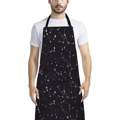 Black And White Zodiac Stars Print Bib Apron With Pocket