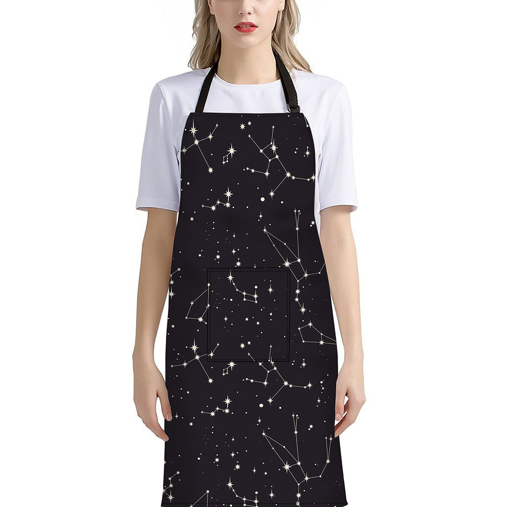 Black And White Zodiac Stars Print Bib Apron With Pocket