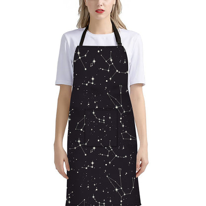 Black And White Zodiac Stars Print Bib Apron With Pocket