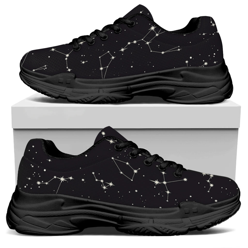 Black And White Zodiac Stars Print Black Chunky Shoes