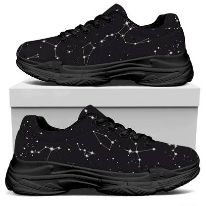 Black And White Zodiac Stars Print Black Chunky Shoes