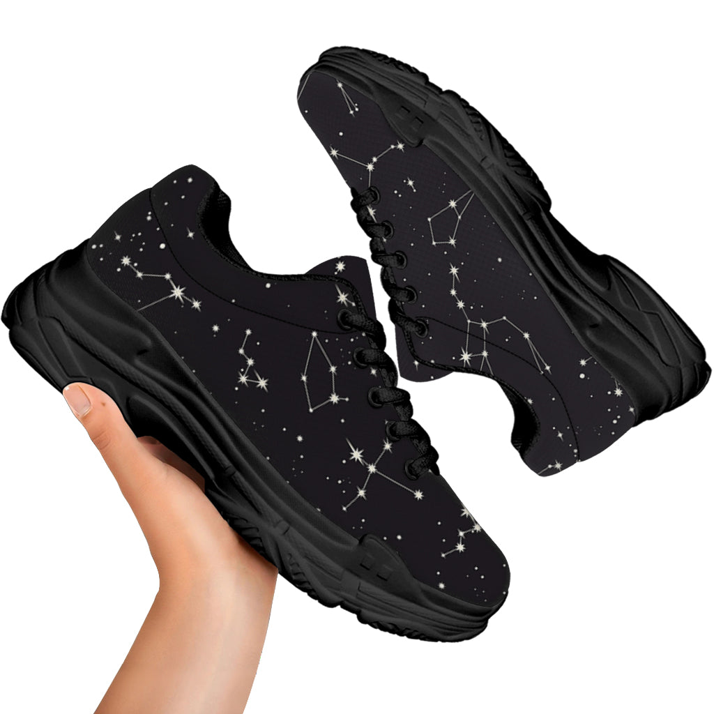 Black And White Zodiac Stars Print Black Chunky Shoes