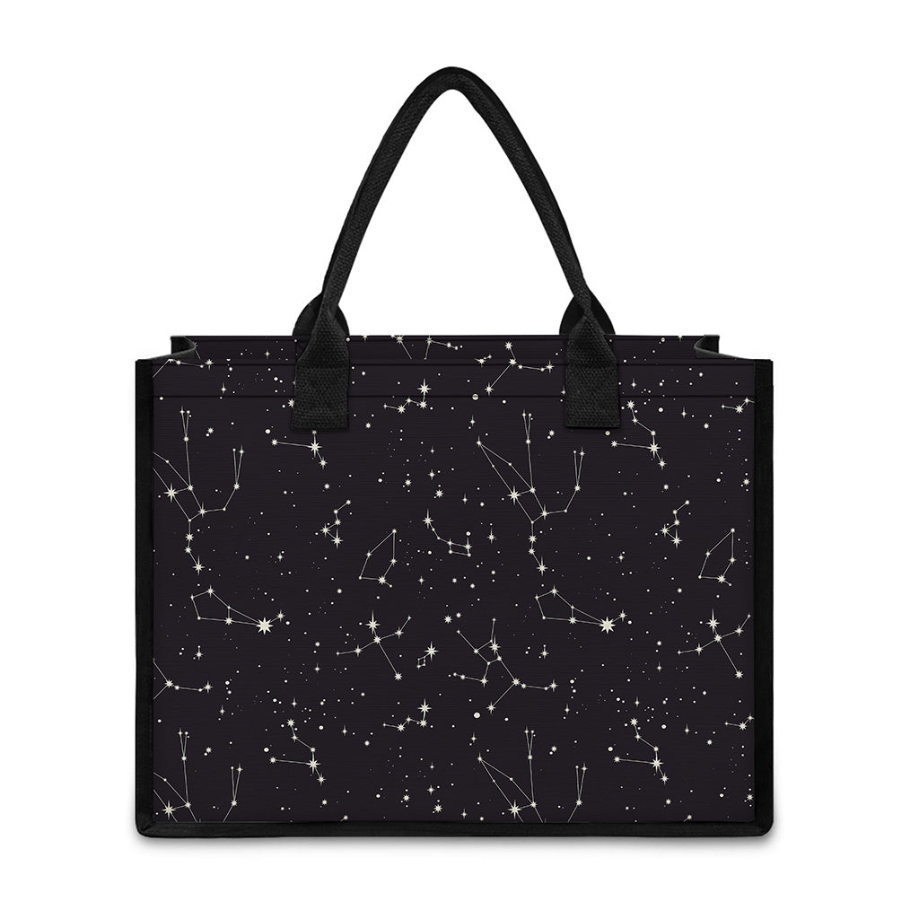 Black And White Zodiac Stars Print Canvas Tote Bag