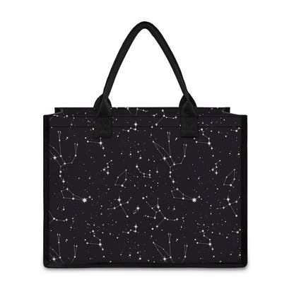 Black And White Zodiac Stars Print Canvas Tote Bag