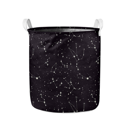 Black And White Zodiac Stars Print Collapsible Laundry Basket