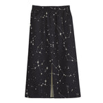 Black And White Zodiac Stars Print Cotton Front Slit Maxi Skirt