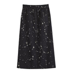 Black And White Zodiac Stars Print Cotton Front Slit Maxi Skirt