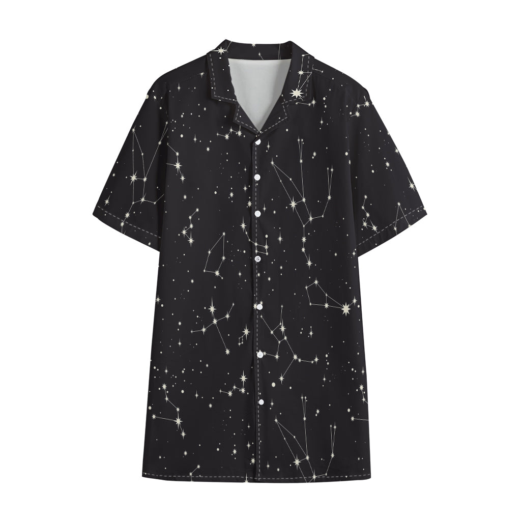 Black And White Zodiac Stars Print Cotton Hawaiian Shirt