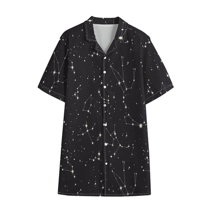 Black And White Zodiac Stars Print Cotton Hawaiian Shirt