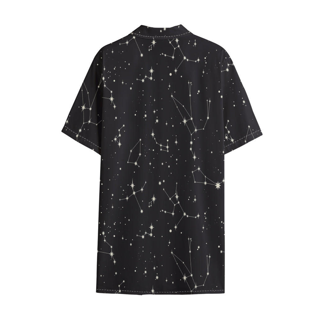Black And White Zodiac Stars Print Cotton Hawaiian Shirt