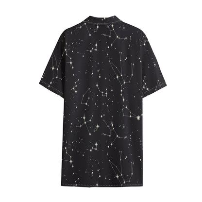 Black And White Zodiac Stars Print Cotton Hawaiian Shirt