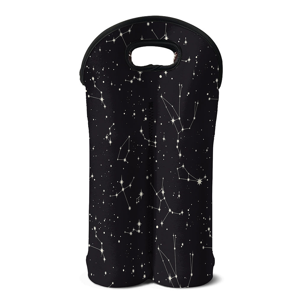 Black And White Zodiac Stars Print Double Neoprene Wine Tote