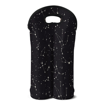 Black And White Zodiac Stars Print Double Neoprene Wine Tote