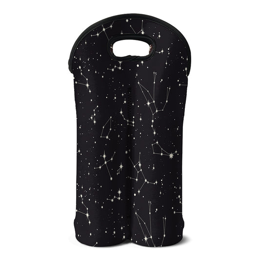 Black And White Zodiac Stars Print Double Neoprene Wine Tote