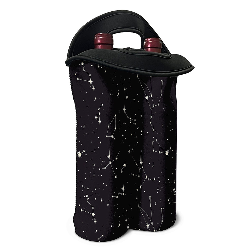 Black And White Zodiac Stars Print Double Neoprene Wine Tote