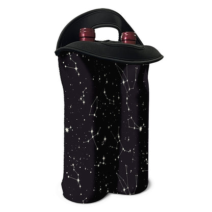 Black And White Zodiac Stars Print Double Neoprene Wine Tote