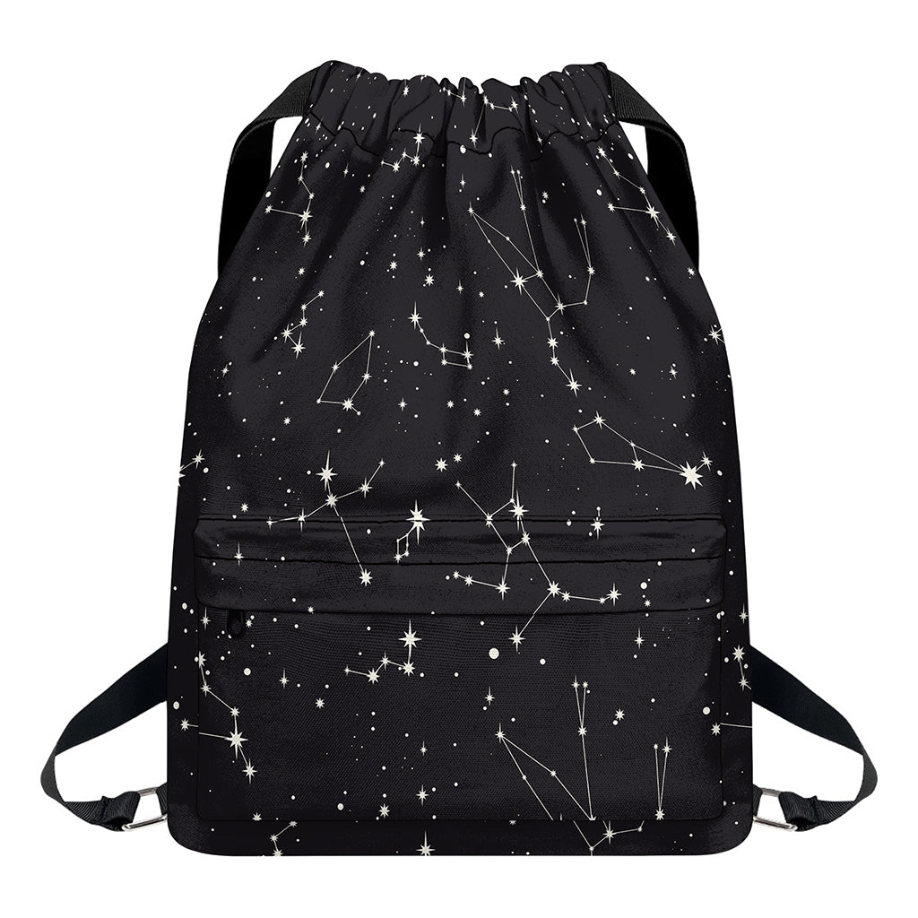 Black And White Zodiac Stars Print Drawstring Backpack