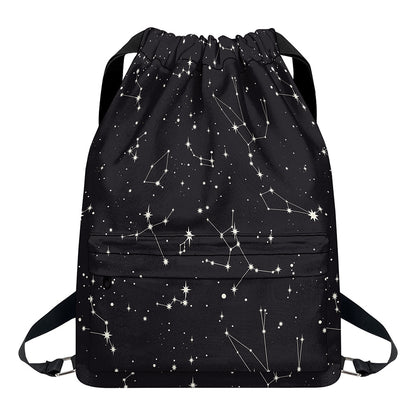 Black And White Zodiac Stars Print Drawstring Backpack