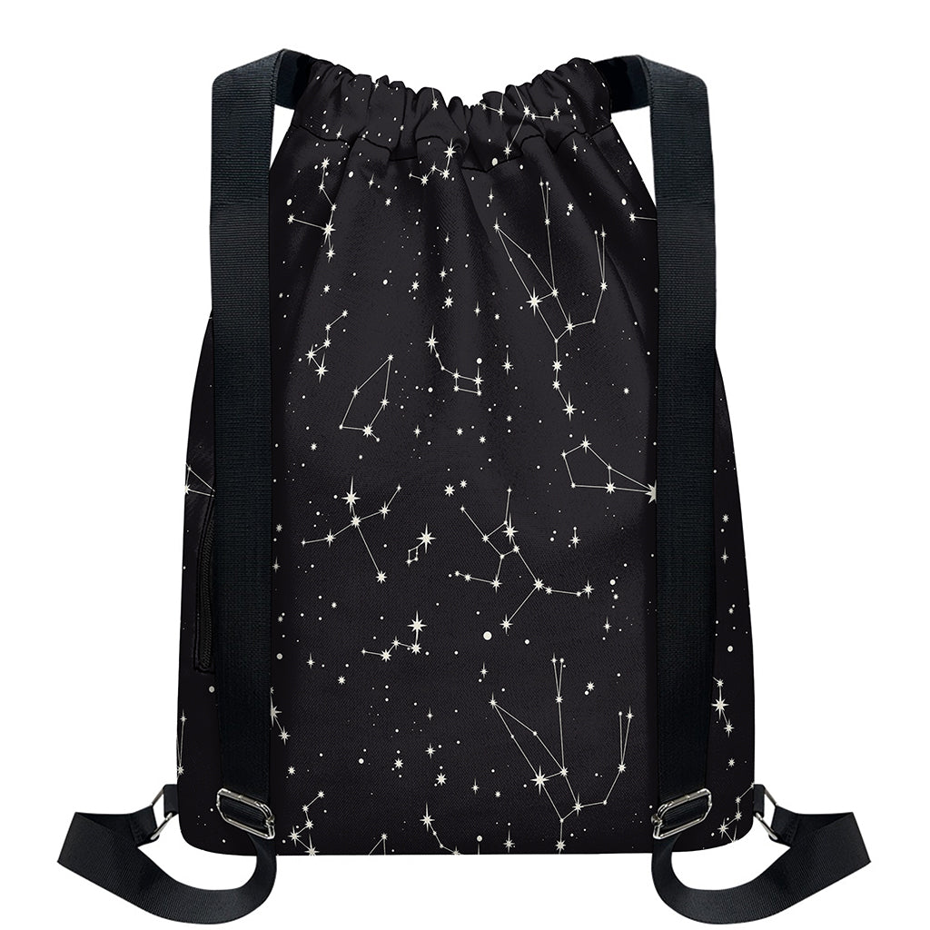 Black And White Zodiac Stars Print Drawstring Backpack