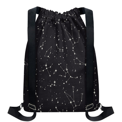 Black And White Zodiac Stars Print Drawstring Backpack