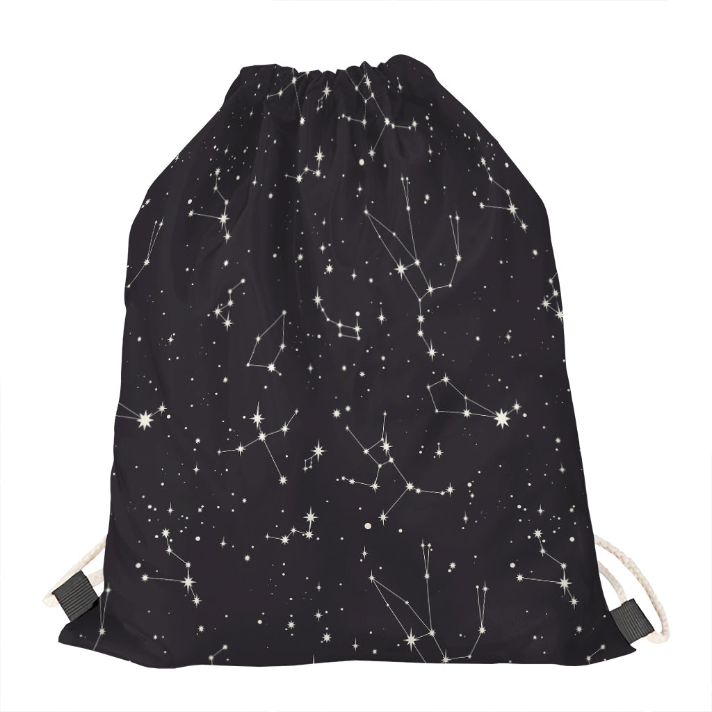Black And White Zodiac Stars Print Drawstring Bag