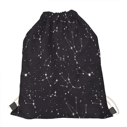 Black And White Zodiac Stars Print Drawstring Bag