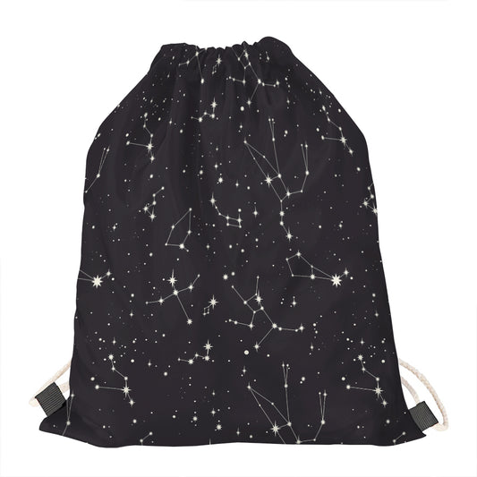 Black And White Zodiac Stars Print Drawstring Bag
