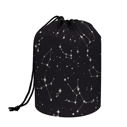 Black And White Zodiac Stars Print Drawstring Makeup Bag