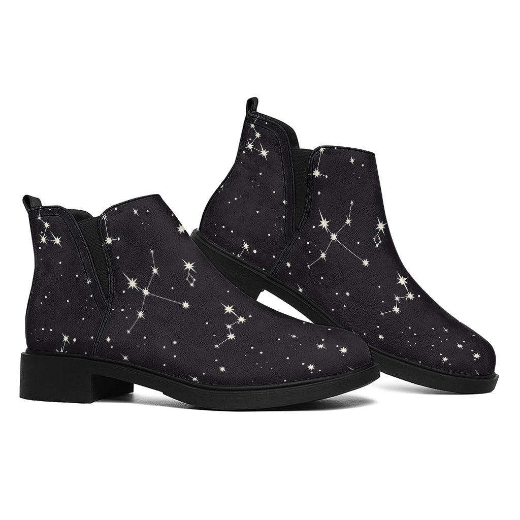 Black And White Zodiac Stars Print Flat Ankle Boots