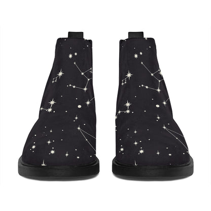 Black And White Zodiac Stars Print Flat Ankle Boots