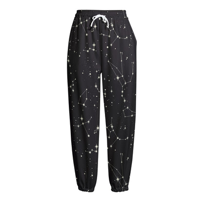 Black And White Zodiac Stars Print Fleece Lined Knit Pants
