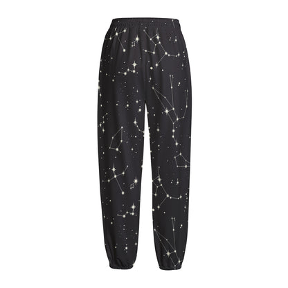 Black And White Zodiac Stars Print Fleece Lined Knit Pants
