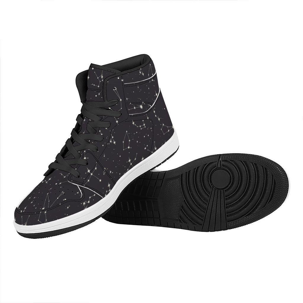 Black And White Zodiac Stars Print High Top Leather Sneakers
