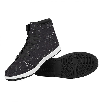 Black And White Zodiac Stars Print High Top Leather Sneakers