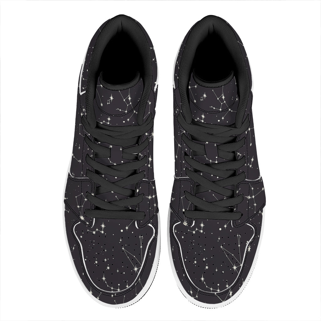Black And White Zodiac Stars Print High Top Leather Sneakers
