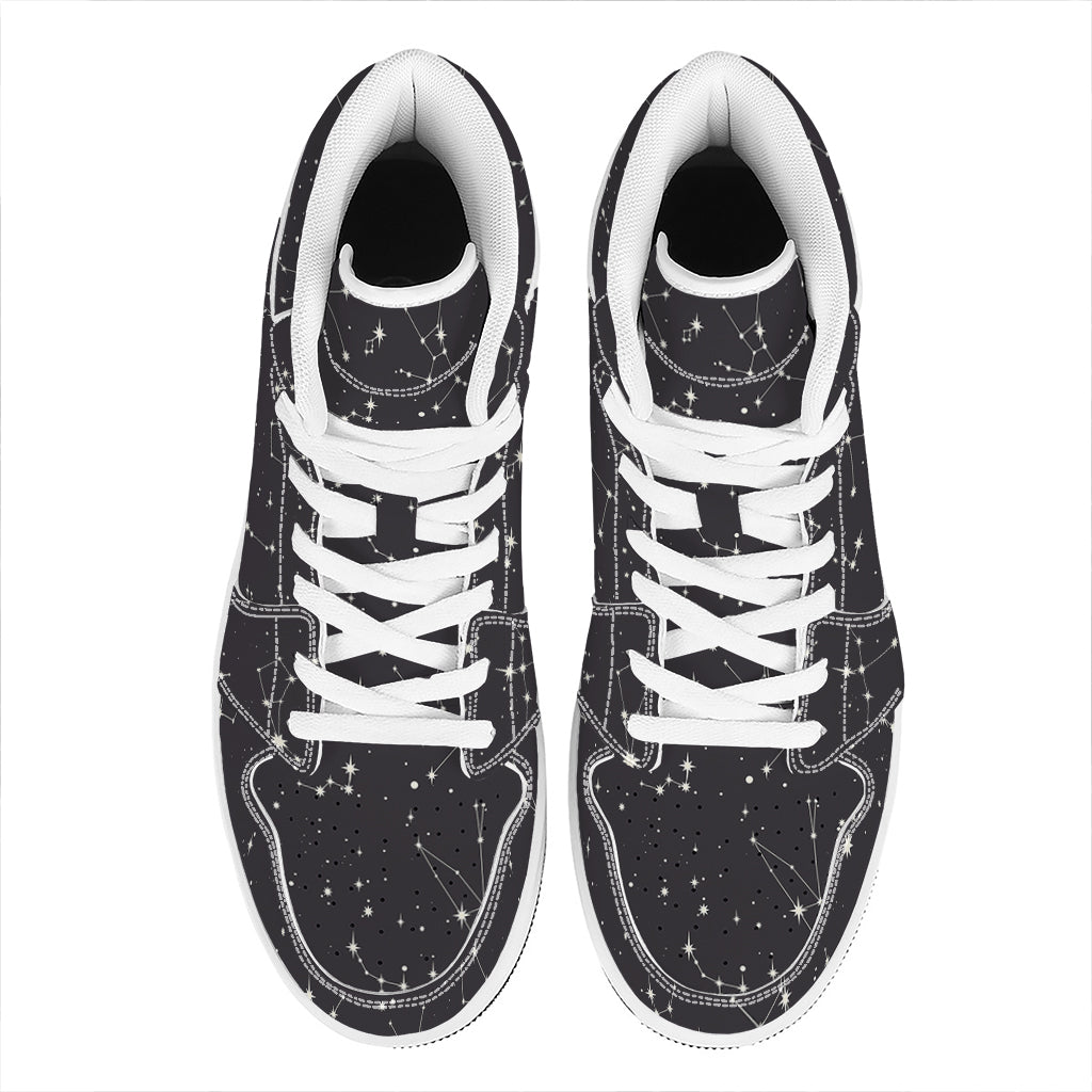 Black And White Zodiac Stars Print High Top Leather Sneakers