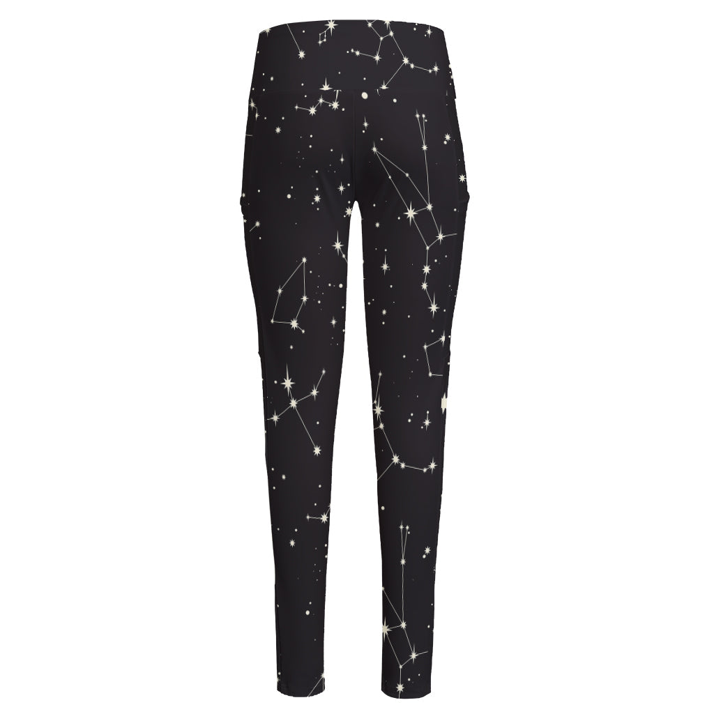 Black And White Zodiac Stars Print High-Waisted Pocket Leggings