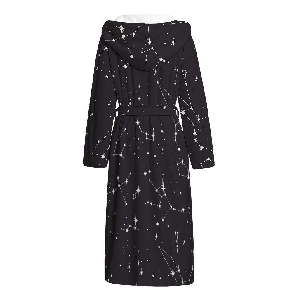 Black And White Zodiac Stars Print Hooded Bathrobe