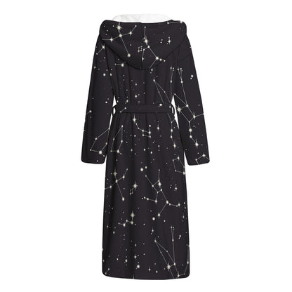 Black And White Zodiac Stars Print Hooded Bathrobe