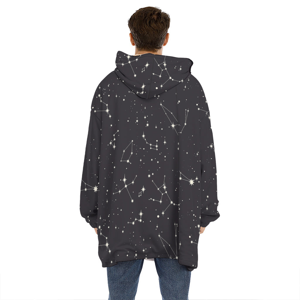 Black And White Zodiac Stars Print Hoodie Blanket