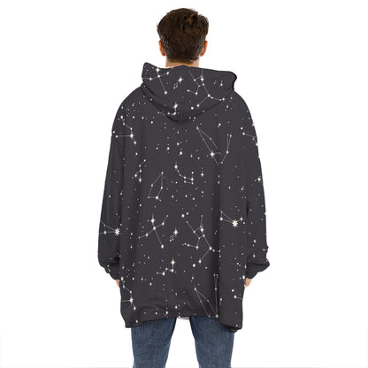 Black And White Zodiac Stars Print Hoodie Blanket