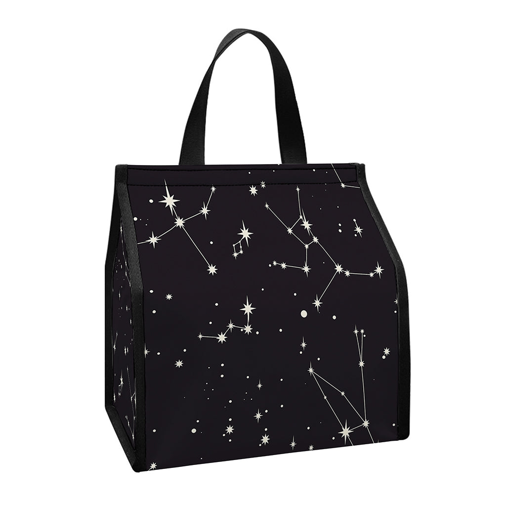 Black And White Zodiac Stars Print Insulated Lunch Tote