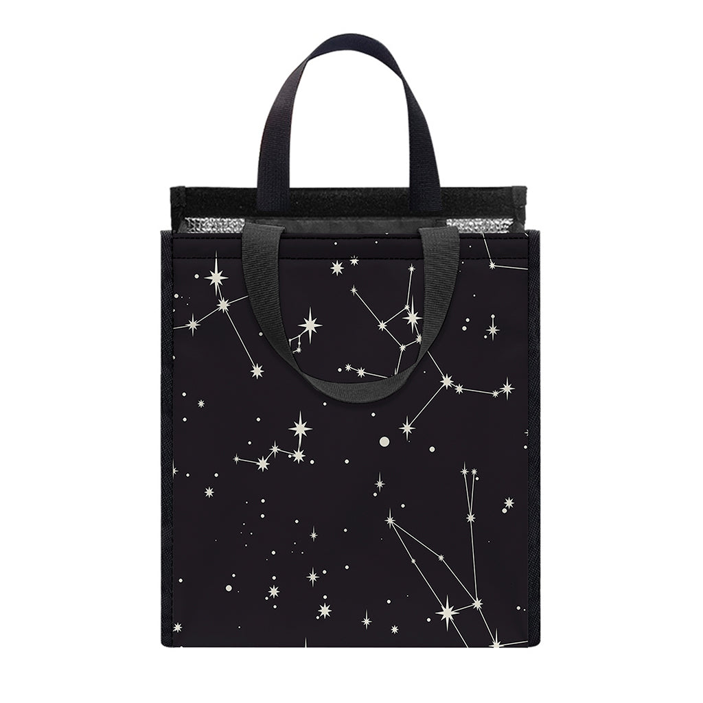 Black And White Zodiac Stars Print Insulated Lunch Tote