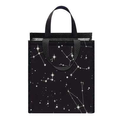 Black And White Zodiac Stars Print Insulated Lunch Tote