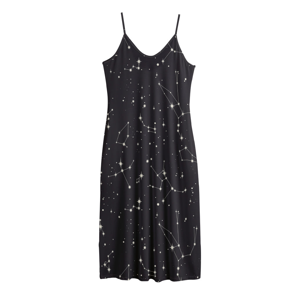 Black And White Zodiac Stars Print Jersey Midi Cami Dress